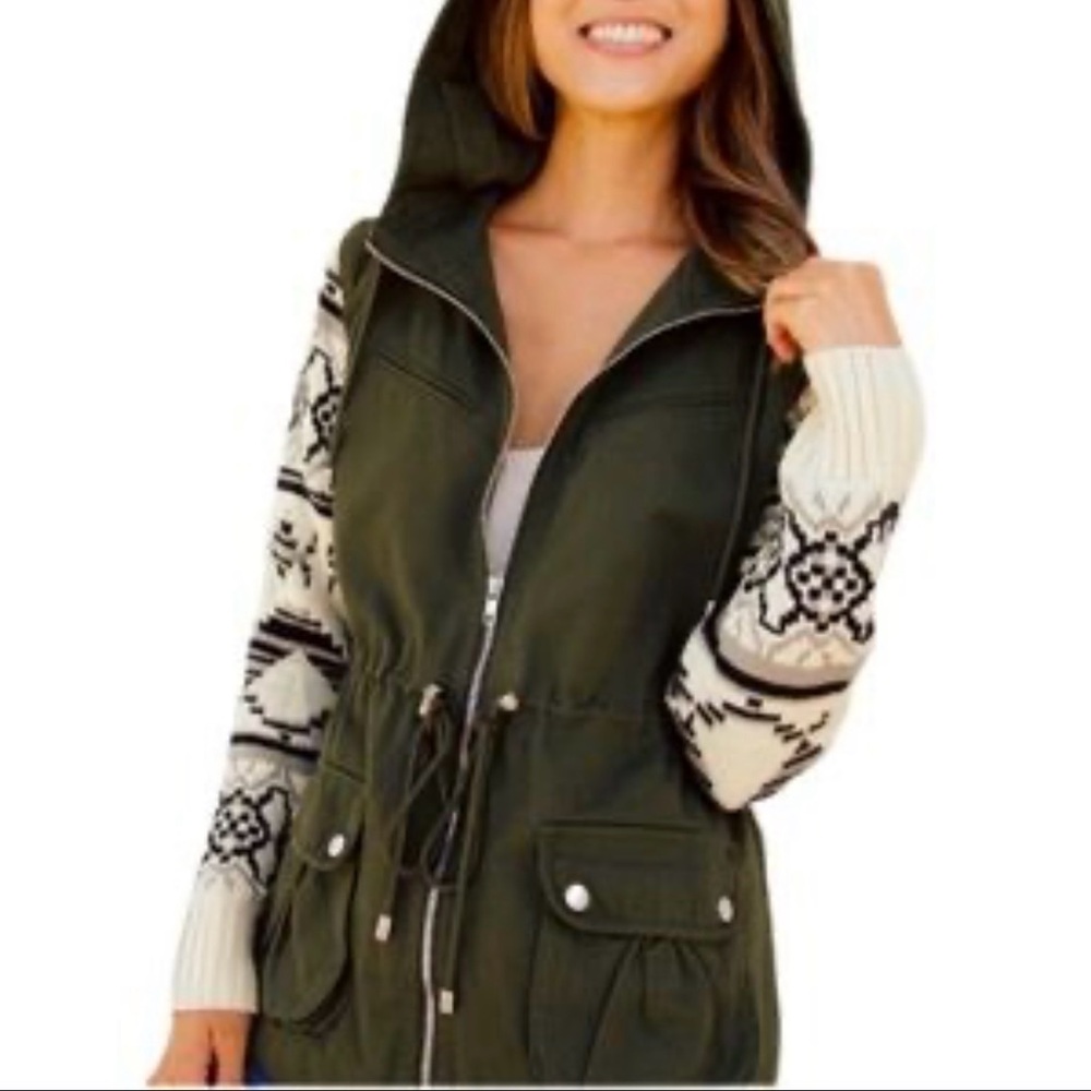 NWT Fate Army Jacket with Southwest knit sleeves